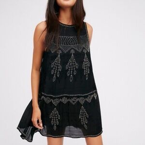 NWOT Free People Delilah Black Beaded Embroidered Sleeveless Mini Dress Size XS